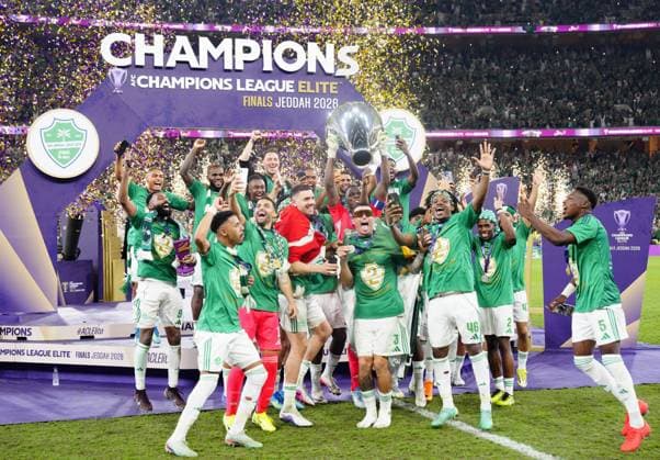 Football: ACLE Al Ahli players celebrate after beating Machida Zelvia in the Asian Champions League Elite final in Jeddah, Saudi Arabia, on April 25, 2026.  A14AA0005479845P