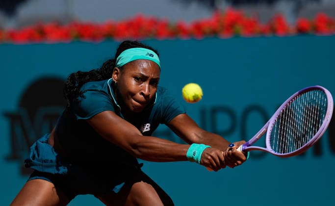 April 26, 2026, Madrid, Madrid, Spain: Coco Gauff of USA in action against Sorana Cirstea of Romania during the Mutua Madrid Open 2026, ATP, Tennis Herren Masters 1000 and WTA, Tennis Damen 1000, at La Caja Magica on April 26, 2026 in Madrid, Spain. Madrid Spain - ZUMAa181 20260426_zaa_a181_062 Copyright: xDennisxAgyemanx