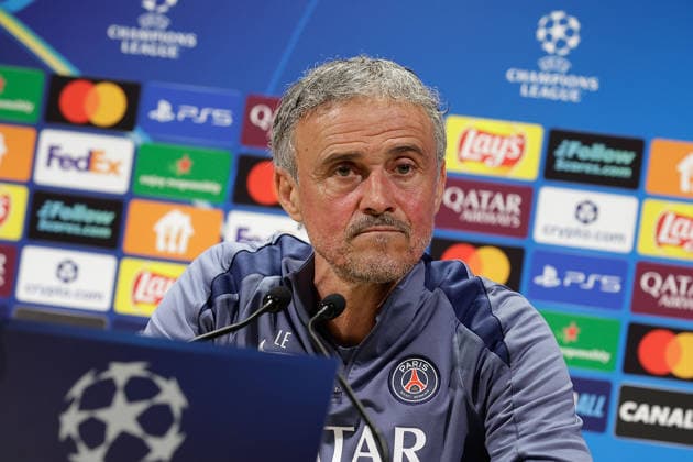 2026.04.27 Paris, Parc des Princes Pressekonferenz von Paris Saint Germain vor dem Halbfinalspiel der Champions League Paris Saint Germain - Bayern Muenchen v.l., Coach, Trainer Luis Enrique (Paris Saint-Germain) nachdenklich Copyright: AntonioxBorga