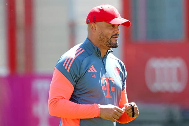 Trainer Vincent Kompany, Porträt, Portrait, Fussball Abschlsstraining des FC Bayern München vor UEFA Champions League, gegen Paris Saint-Germain 27.04.2026 Trainingsgelände, Säbenerstr. FOTO: Mladen Lackovic LakoPress