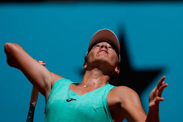 April 27, 2026, Madrid, Madrid, Spain: Solana Sierra of Argentina in action against Karolina Pliskova of Czech Republic during the Mutua Madrid Open 2026, ATP, Tennis Herren Masters 1000 and WTA, Tennis Damen 1000, at La Caja Magica on April 27, 2026 in Madrid, Spain. Madrid Spain - ZUMAa181 20260427_zaa_a181_230 Copyright: xDennisxAgyemanx