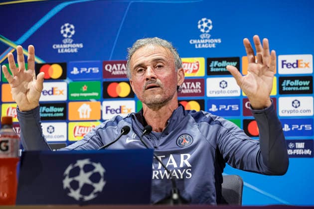 Paris, France - April 27: Paris Saint Germain Head Coach Luis Enrique talks during the training session press conference, PK, Pressekonferenz on day ahead of the UEFA Champions League 2025 26 Semi Final First Leg match between Paris Saint-Germain and FC Bayern Munchen at Parc des Princes on April 27, 2026 in Paris, France. (Photo by JustPictures) Paris Parc des Princes France