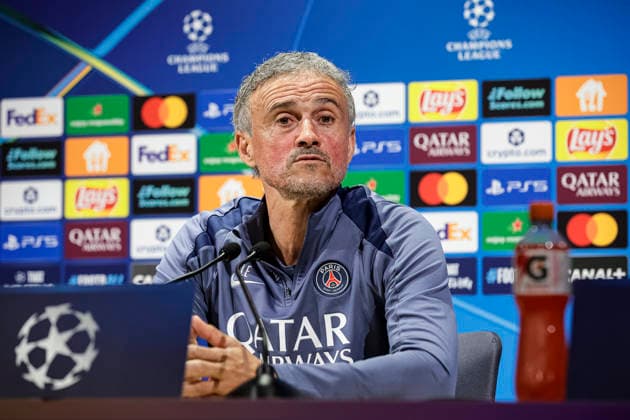 Paris, France - April 27: Paris Saint Germain Head Coach Luis Enrique talks during the training session press conference, PK, Pressekonferenz on day ahead of the UEFA Champions League 2025 26 Semi Final First Leg match between Paris Saint-Germain and FC Bayern Munchen at Parc des Princes on April 27, 2026 in Paris, France. (Photo by JustPictures) Paris Parc des Princes France