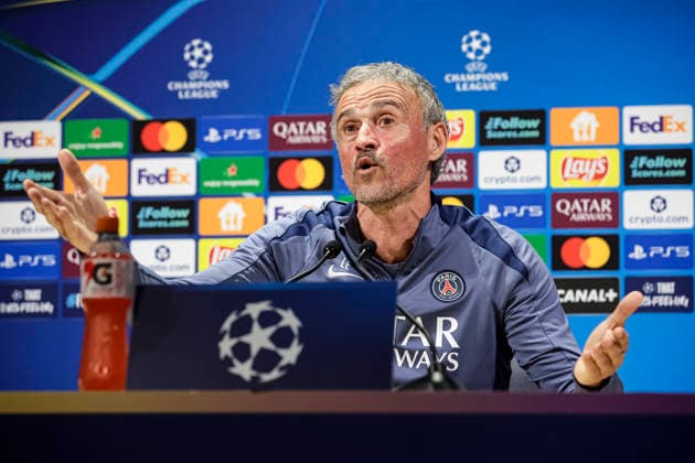 Paris, France - April 27: Paris Saint Germain Head Coach Luis Enrique talks during the training session press conference, PK, Pressekonferenz on day ahead of the UEFA Champions League 2025 26 Semi Final First Leg match between Paris Saint-Germain and FC Bayern Munchen at Parc des Princes on April 27, 2026 in Paris, France. (Photo by JustPictures) Paris Parc des Princes France