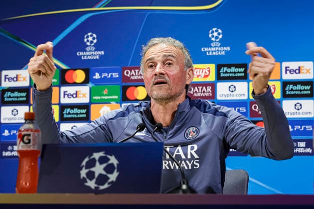Paris, France - April 27: Paris Saint Germain Head Coach Luis Enrique talks during the training session press conference, PK, Pressekonferenz on day ahead of the UEFA Champions League 2025 26 Semi Final First Leg match between Paris Saint-Germain and FC Bayern Munchen at Parc des Princes on April 27, 2026 in Paris, France. (Photo by JustPictures) Paris Parc des Princes France