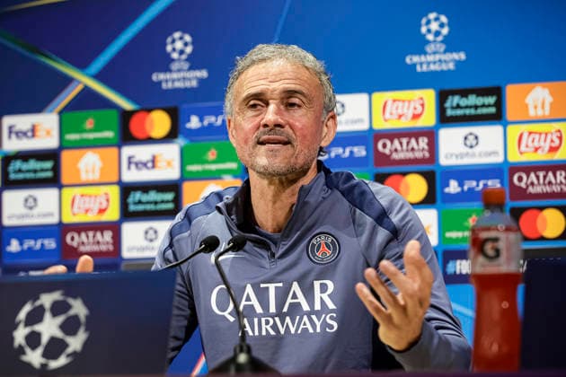 Paris, France - April 27: Paris Saint Germain Head Coach Luis Enrique talks during the training session press conference, PK, Pressekonferenz on day ahead of the UEFA Champions League 2025 26 Semi Final First Leg match between Paris Saint-Germain and FC Bayern Munchen at Parc des Princes on April 27, 2026 in Paris, France. (Photo by JustPictures) Paris Parc des Princes France