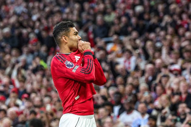 Premier League: Manchester United, ManU v Brentford Casemiro of Manchester United celebrates his goal to make it 1-0 during the Premier League match Manchester United vs Brentford at Old Trafford, Manchester, United Kingdom on 27 April 2026 (Photo by Mark Cosgrove News Images) Manchester Old Trafford Greater Manchester United Kingdom Copyright: xMarkxCosgrove NewsxImagesx