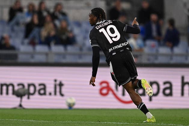 Kingsley Ehizibue of Udinese Calcio celebrates after scoring the goal of 0-1 during the 34th matchday of the Serie A championship between S.S. Lazio and Udinese Calcio at the Olympic Stadium on April 27, 2026 in Rome, Italy.  Copyright: xDomenicoxCippitelli IPAxSportx xipa-agency.netx xx IPA_74278901 IPA_Agency_IPA74278901