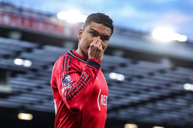 Premier League: Manchester United, ManU v Brentford Casemiro of Manchester United celebrates his goal to make it 1-0 during the Premier League match Manchester United vs Brentford at Old Trafford, Manchester, United Kingdom on 27 April 2026 (Photo by Mark Cosgrove News Images) Manchester Old Trafford Greater Manchester United Kingdom Copyright: xMarkxCosgrove NewsxImagesx