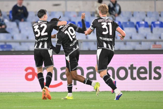 RECORD DATE NOT STATED 27th April 2026, Stadio Olimpico, Rome, Italy; Italian Serie A Football; Lazio versus Udinese; Adam Buksa of Udinese celebrates after scoring goal in the 18th minute for 0-1 AllShotLive