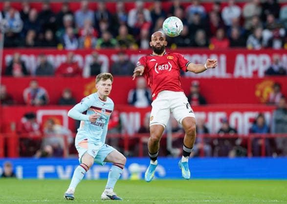 Manchester, England, 27th April 2026. Bryan Mbeumo of Manchester United, ManU controls the ball during the Manchester United vs Brentford Premier League match at Old Trafford, Manchester. Picture credit should read: Andrew Yates Sportimage EDITORIAL USE ONLY. No use with unauthorised audio, video, data, fixture lists, club league logos or live services. Online in-match use limited to 120 images, no video emulation. No use in betting, games or single club league player publications. SPI_026_AY_MANCHESTER_UNITED_V_BRENTFORD SPI-4740-0026