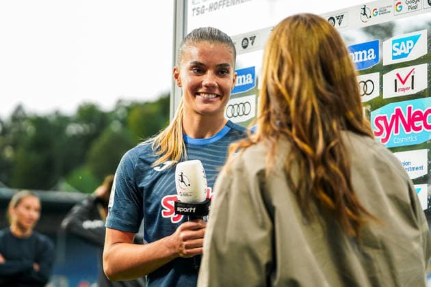 Deutschland: Fussball Google Pixel Frauen-Bundesliga 2025 2026 , 23. Spieltag - TSG Hoffenheim Frauen vs 1. FC Köln Frauen - Dietmar-Hopp-Stadion (Hoffenheim) : Selina Cerci (TSG Hoffenheim Frauen, 29), Emotionen, Mimik, nach dem Spiel, Interview Copyright: xBennetxLongx