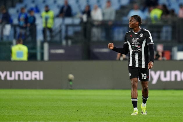 SS Lazio v Udinese Calcio - Serie A Enilive Kingsley Ehizibue of Udinese Calcio celebrates after scoring first goal during the serie Serie A Enilive match between SS Lazio and Udinese Calcio at Olimpico on April 27, 2026 in Rome, Italy Rome Stadio Olimpico Lazio Italy Copyright: xGiuseppexMaffiax 260427_SerieA_Lazio-Udinese_GM_03742