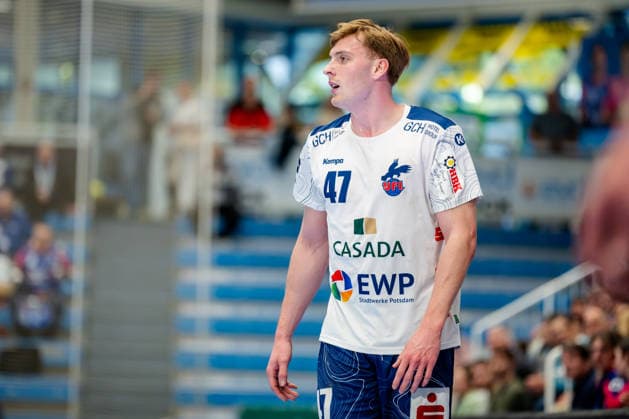 Dormagen, 27.04.2026, Handball, Herren, 2. Bundesliga, 29. Spieltag, 2025 2026: TSV Bayer Dormagen 1. VFL Potsdam Dustin Kraus (1. VfL Potsdam, 47) während des Spiels