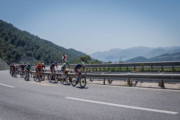 61st Presidential Cycling Tour of Turkiye MUGLA, TURKIYE - APRIL 28: Cyclists compete in a tight pack during the 132-kilometer Marmaris-Kiran route on April 28, 2026 in Mugla, Turkiye. This event represents the third stage of the 8-stage 61st Presidential Cycling Tour of Turkiye (TUR 2026), which is the only race in the country categorized as a ProSeries event on the UCI Europe Tour calendar. The competition is organized by the Turkish Cycling Federation under the auspices of the Presidency and with support from the Ministry of Youth and Sports. Ahmet Serdar Eser Anadolu Mugla Turkey. Editorial use only. Please get in touch for any other usage.  Copyright: x2026xAnadoluxAhmetxSerdarxEserx