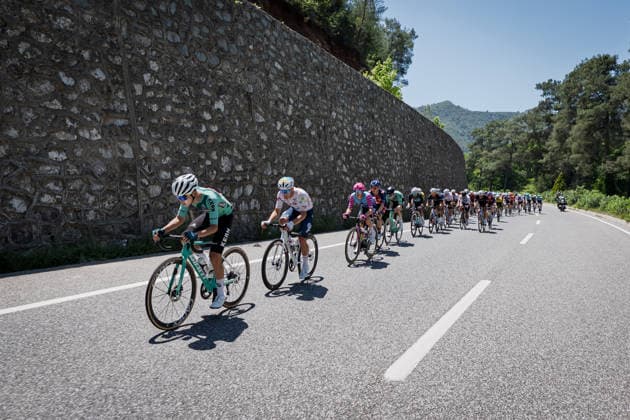 61st Presidential Cycling Tour of Turkiye MUGLA, TURKIYE - APRIL 28: Cyclists compete in a tight pack during the 132-kilometer Marmaris-Kiran route on April 28, 2026 in Mugla, Turkiye. This event represents the third stage of the 8-stage 61st Presidential Cycling Tour of Turkiye (TUR 2026), which is the only race in the country categorized as a ProSeries event on the UCI Europe Tour calendar. The competition is organized by the Turkish Cycling Federation under the auspices of the Presidency and with support from the Ministry of Youth and Sports. Ahmet Serdar Eser Anadolu Mugla Turkey. Editorial use only. Please get in touch for any other usage.  Copyright: x2026xAnadoluxAhmetxSerdarxEserx