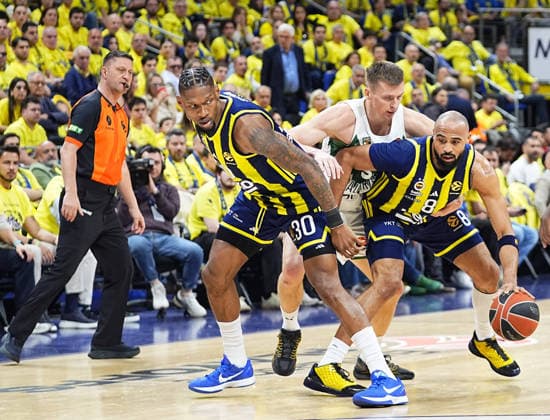 Fenerbahce Beko v Zalgiris - Euroleague ISTANBUL, TURKIYE - APRIL 28: Talen Jalee Tucker (8) of Fenerbahce Beko and Arnas Butkevicius (2nd R) of Zalgiris compete for the ball during the first match of the EuroLeague Basketball Play-off series at Ulker Sports and Event Hall in Istanbul, Turkiye, on April 28, 2026. Esra Bilgin Anadolu Istanbul Turkey. Editorial use only. Please get in touch for any other usage.  Copyright: x2026xAnadoluxEsraxBilginx