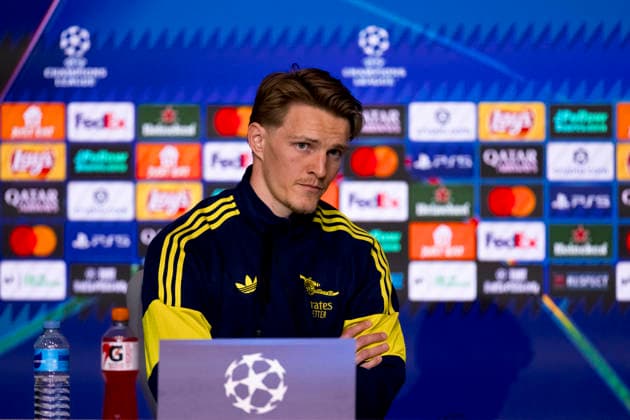 UEFA champions league - Atletico de Madrid vs Arsenal MADRID,SPAIN - 28 April:Martin Odegaard of Arsenal during the pre-match press conference, PK, Pressekonferenz of the UEFA Champions League 2025 26 semifinal first Leg match between Atletico de Madrid and Arsenal at Riyadh Air Metropolitano Stadium. (Photo by Guille Martinez f22photo) Madrid Riyadh Air Metropolitano Stadium Spain Copyright: xGuillermoxMartinezx