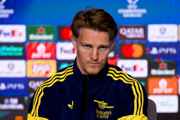 UEFA champions league - Atletico de Madrid vs Arsenal MADRID,SPAIN - 28 April:Martin Odegaard of Arsenal during the pre-match press conference, PK, Pressekonferenz of the UEFA Champions League 2025 26 semifinal first Leg match between Atletico de Madrid and Arsenal at Riyadh Air Metropolitano Stadium. (Photo by Guille Martinez f22photo) Madrid Riyadh Air Metropolitano Stadium Spain Copyright: xGuillermoxMartinezx