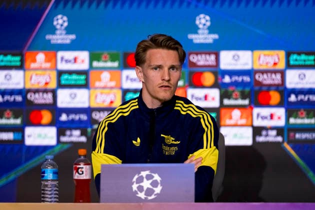 UEFA champions league - Atletico de Madrid vs Arsenal MADRID,SPAIN - 28 April:Martin Odegaard of Arsenal during the pre-match press conference, PK, Pressekonferenz of the UEFA Champions League 2025 26 semifinal first Leg match between Atletico de Madrid and Arsenal at Riyadh Air Metropolitano Stadium. (Photo by Guille Martinez f22photo) Madrid Riyadh Air Metropolitano Stadium Spain Copyright: xGuillermoxMartinezx