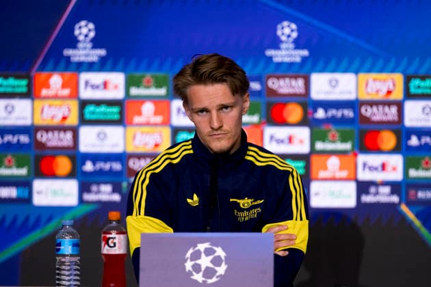 UEFA champions league - Atletico de Madrid vs Arsenal MADRID,SPAIN - 28 April:Martin Odegaard of Arsenal during the pre-match press conference, PK, Pressekonferenz of the UEFA Champions League 2025 26 semifinal first Leg match between Atletico de Madrid and Arsenal at Riyadh Air Metropolitano Stadium. (Photo by Guille Martinez f22photo) Madrid Riyadh Air Metropolitano Stadium Spain Copyright: xGuillermoxMartinezx