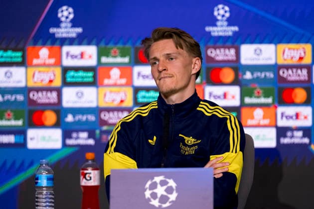 UEFA champions league - Atletico de Madrid vs Arsenal MADRID,SPAIN - 28 April:Martin Odegaard of Arsenal during the pre-match press conference, PK, Pressekonferenz of the UEFA Champions League 2025 26 semifinal first Leg match between Atletico de Madrid and Arsenal at Riyadh Air Metropolitano Stadium. (Photo by Guille Martinez f22photo) Madrid Riyadh Air Metropolitano Stadium Spain Copyright: xGuillermoxMartinezx