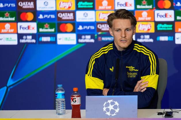 April 28, 2026, Madrid, Madrid, Spain: Martin 0degaard of Arsenal FC attends his press conference, PK, Pressekonferenz ahead of their UEFA Champions League 2025 26 match against Atletico de Madrid at Riyadh Air Metropolitano on April 28, 2026, in Madrid, Spain. Arsenal FC Press Conference - UEFA Champions League 2025 26  - ZUMAa181 20260428_zaa_a181_317 Copyright: xDennisxAgyemanx