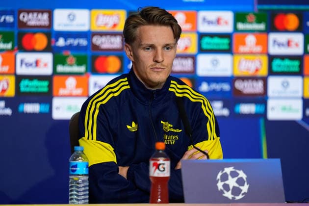 April 28, 2026, Madrid, Madrid, Spain: Martin 0degaard of Arsenal FC attends his press conference, PK, Pressekonferenz ahead of their UEFA Champions League 2025 26 match against Atletico de Madrid at Riyadh Air Metropolitano on April 28, 2026, in Madrid, Spain. Arsenal FC Press Conference - UEFA Champions League 2025 26  - ZUMAa181 20260428_zaa_a181_318 Copyright: xDennisxAgyemanx