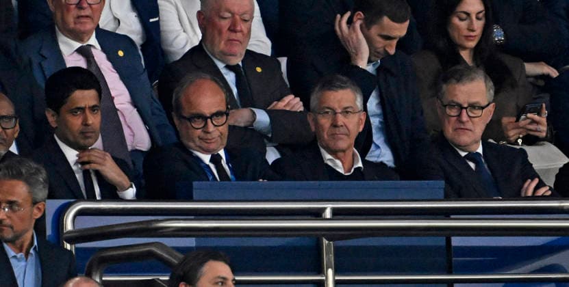 RECORD DATE NOT STATED 28.04.2026, Fussball UEFA Championsleague 2025 2026: Halbfinale Hinspiel, Paris St. Germain - FC Bayern München, im Stadion Parc de Princes in Paris (Frankreich). Präsident Herbert Hainer (FC Bayern) und Vorstandsvorsitzender Jan-Christian Dreesen (FC Bayern München)
