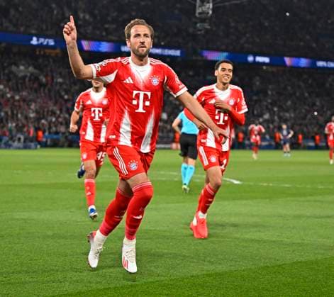 28.04.2026, Fussball UEFA Championsleague 2025 2026: Halbfinale Hinspiel, Paris St. Germain - FC Bayern München, im Stadion Parc de Princes in Paris (Frankreich). Torjubel von Harry Kane (FC Bayern München) nach dem 0:1