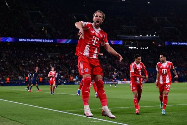 Torjubel zum 0:1 durch Harry Kane 9 (FC Bayern Muenchen), Paris Saint-Germain vs. FC Bayern München, Champions League, Halbfinale, 28.04.2026 Paris Paris Frankreich