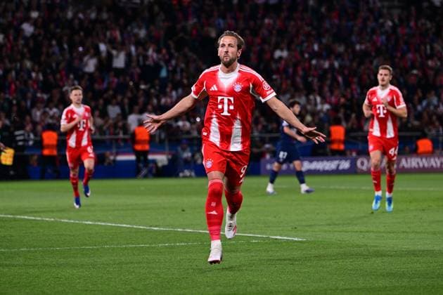 Torjubel zum 0:1 durch Harry Kane 9 (FC Bayern Muenchen), Paris Saint-Germain vs. FC Bayern München, Champions League, Halbfinale, 28.04.2026 Paris Paris Frankreich