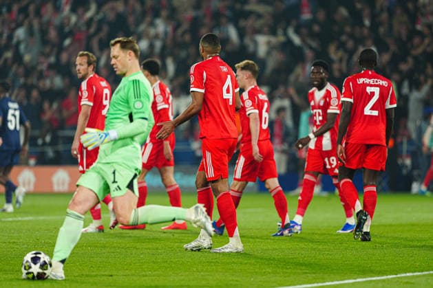 Enttäuschung FC Bayern München nach Tor zum 2:1 per Kopfball Joao Neves (Paris St. Germain, 87) FRA, Paris St. Germain vs. FC Bayern München, Fussball, UEFA Champions League, Halbfinale, Spielzeit 2025 2026, 28.04.2026 FRA, Paris St. Germain vs. FC Bayern München, Fussball, UEFA Champions League, Halbfinale, Spielzeit 2025 2026, 28.04.2026 Paris Copyright: xEibner-Pressefoto MarcelxvonxFehrnx EP_MFN