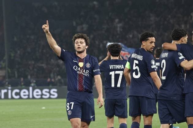 PSG - BAYERN PHOTOPQR LE PARISIEN LP Fred Dugit (Staff) ; Paris ; 28 04 2026 ; Sports Parc des Princes, Paris (XVIe), le 28 04 2026 Demi-finale aller de ligue des Champions Psg-Bayern Munich Joao Neves (87) joie, but du 2-1 tête de Joao Neves (87) LP Fred Dugit Paris, France, april 28th 2026. Champions League. Semi-final (First leg) Paris PSG - Bayern Munich.