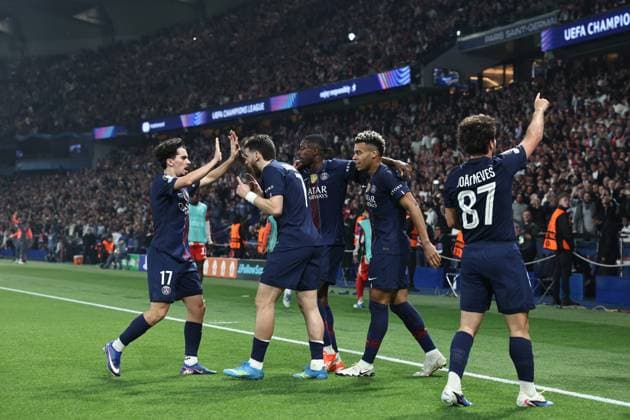PSG - BAYERN PHOTOPQR LE PARISIEN LP Fred Dugit (Staff) ; Paris ; 28 04 2026 ; Sports Parc des Princes, Paris (XVIe), le 28 04 2026 Demi-finale aller de ligue des Champions Psg-Bayern Munich Joie, but du 2-1 tête de Joao Neves (87) LP Fred Dugit Paris, France, april 28th 2026. Champions League. Semi-final (First leg) Paris PSG - Bayern Munich.