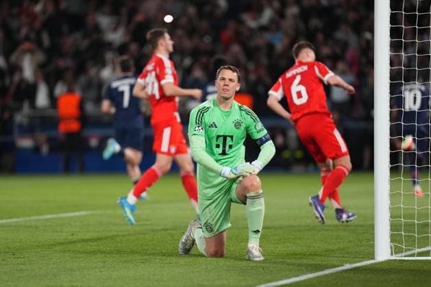 Manuel Neuer of Bayern Munich reacts after Ousmane Dembele of PSG puts his side 3-2 ahead with a penalty Paris Saint-Germain v Bayern Munich, UEFA Champions League, Semi Final, First Leg, Football, Parc des Princes, Paris, France - 28 Apr 2026Paris Parc des Princes France EDITORIAL USE ONLY No use with unauthorised audio, video, data, fixture lists, club league logos or live services. Online in-match use limited to 120 images, no video emulation. No use in betting, games or single club league player publications. Copyright: xDavexWinter Shutterstockx 16847969br