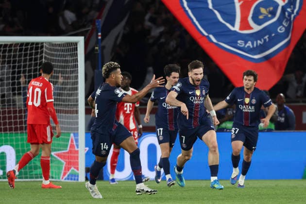 FOOTBALL : Paris Saint Germain Vs Bayern Munich - Ligue des Champions - Demi Finale - 28 04 2026 Joie - But de Khvicha Kvaratskhelia (PSG) - Desire Doue (PSG) - Marquinhos (PSG) - Joao Neves (PSG) - Vitinha (PSG) ParisFrance  Copyright: xMichaelxBaucherx
