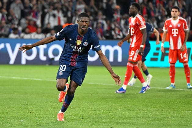 Paris, Parc des Princes, 28.04.26, FRA, Herren, UEFA Champions Leaugue, Saison 2025-2026, Halbfinale: Paris Saint Germain - FC Bayern Muenchen Bild: Ousmane DEMBELE (Paris) jubelt nach seinem Tor zum 3:2 UEFA regulations prohibit any use of photographs as image sequences and or quasi-video. Ile-de-France Frankreich