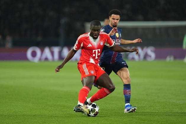 Dayot Upamecano of Bayern Munich and Warren Zaire Emery of PSG Paris Saint-Germain v Bayern Munich, UEFA Champions League, Semi Final, First Leg, Football, Parc des Princes, Paris, France - 28 Apr 2026Paris Parc des Princes France EDITORIAL USE ONLY No use with unauthorised audio, video, data, fixture lists, club league logos or live services. Online in-match use limited to 120 images, no video emulation. No use in betting, games or single club league player publications. Copyright: xDavexWinter Shutterstockx 16847969by