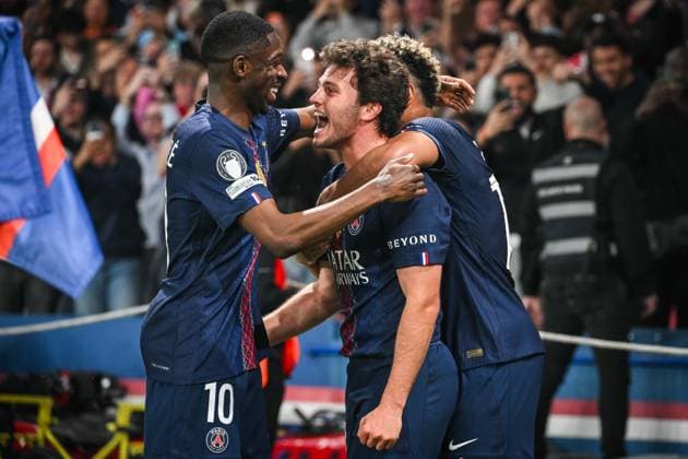 April 28, 2026, Paris, France, France: Joao NEVES of PSG celebrate his goal with teammates during the UEFA Champions League match between Paris Saint-Germain and FC Bayern Munich at Parc des Princes Stadium on April 28, 2026 in Paris, France. Paris Saint-Germain V FC Bayern Munich - UEFA Champions League  - ZUMAm308 20260428_zsp_m308_007 Copyright: xMatthieuxMirvillex