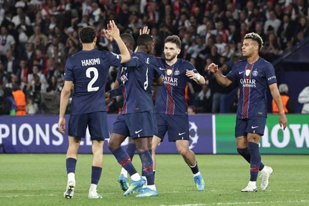 PSG - BAYERN PHOTOPQR LE PARISIEN LP Fred Dugit (Staff) ; Paris ; 28 04 2026 ; Sports Parc des Princes, Paris (XVIe), le 28 04 2026 Demi-finale aller de ligue des Champions Psg-Bayern Munich Joie du but de Khvicha Kvaratskhelia (7) 4-2 LP Fred Dugit Paris, France, april 28th 2026. Champions League. Semi-final (First leg) Paris PSG - Bayern Munich.