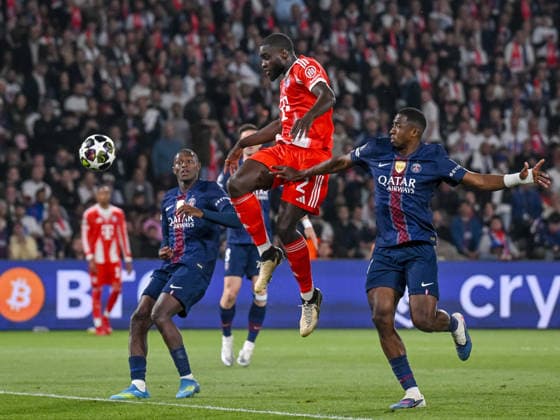 Dayot Upamecano (FC Bayern München) scores his team s third goal during the UEFA Champions League 2025 26 Semi Final First Leg match between Paris Saint-Germain and FC Bayern München at Parc des Princes on April 28, 2026 in Paris, France. (Photo by Harry Langer DeFodi Images) -