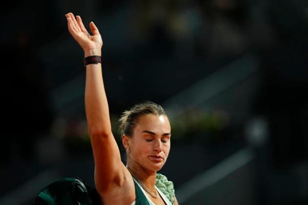 Mutua Madrid Open - Day Nine MADRID, SPAIN - APRIL 28: Aryna Sabalenka reacts after lose against Hailey Baptiste of the United States during the Women s Singles quarter-final match on Day Nine of the Mutua Madrid Open at La Caja Magica on April 28, 2026 in Madrid, Spain. Madrid Spain  Copyright: xJosexBretonx originalFilename:bretonhernandez-mutuamad260428_npeZx.jpg