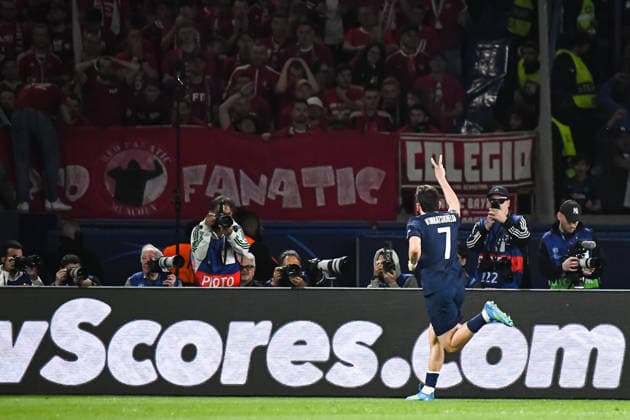 FOOTBALL : Paris Saint Germain vs FC Bayern Munich - Ligue des Champions - demi finale aller - 28 04 2026 Joie des joueurs du Paris SG aprÃ s le 2e but de Khvicha Kvaratskhelia (Paris SG) ParisFrance  Copyright: xBaptistexAutissierx