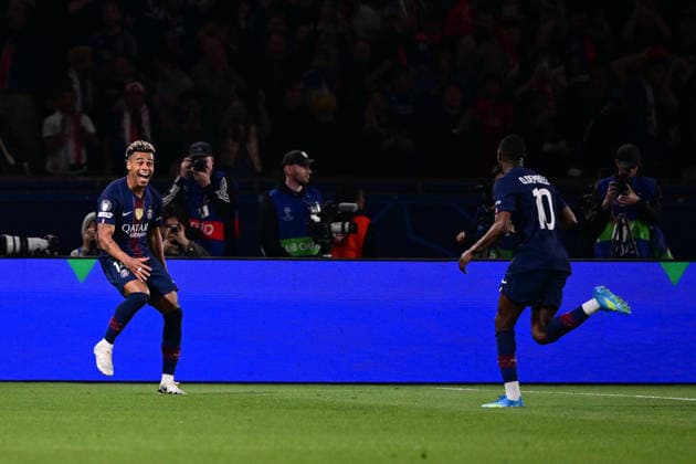 Torjubel zum 5:2 durch Ousmane Dembele 10 (Paris Saint-Germain), Paris Saint-Germain vs. FC Bayern München, Champions League, Halbfinale, 28.04.2026 Paris Paris Frankreich