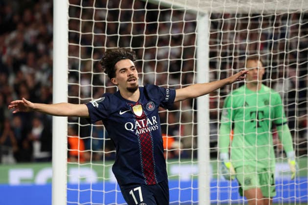 FOOTBALL : Paris Saint Germain Vs Bayern Munich - Ligue des Champions - Demi Finale - 28 04 2026 Joie sur le but de Ousmane Dembele (PSG) - Vitinha (PSG) ParisFrance  Copyright: xMichaelxBaucherx