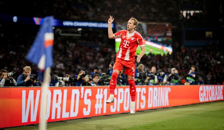 Paris, France. 28th Apr 2026. Goal celebration: Harry Kane (FCB) Paris Saint-Germain - FC Bayern München 28.04.2026