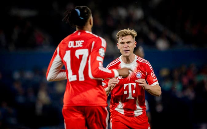 Paris, France. 28th Apr 2026. Goal celebration Michael Olise (FCB) Joshua Kimmich (FCB) Paris Saint-Germain - FC Bayern München 28.04.2026