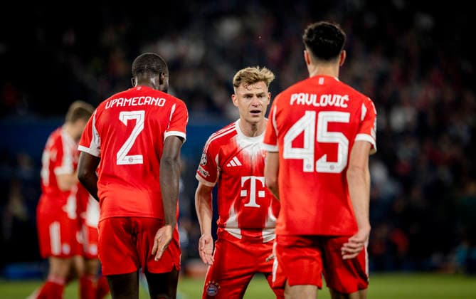 Paris, France. 28th Apr 2026. Dayot Upamecano (FCB) Joshua Kimmich (FCB) Aleksandar Pavlovic (FCB) Paris Saint-Germain - FC Bayern München 28.04.2026