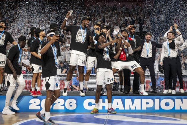 Cosea JL Bourg v Besiktas GAIN - EuroCup Final BOURGUE-EN-BRESSE, FRANCE - APRIL 28: Team JL Bourg celebrates after their victory of the final EuroCup basketball match between Besiktas GAIN and Cosea JL Bourg at the Ekinox in Bourg-en-Bresse France on April 28, 2026. Elyxandro Cegarra Anadolu Bourg-en-Bresse France. Editorial use only. Please get in touch for any other usage.  Copyright: x2026xAnadoluxElyxandroxCegarrax